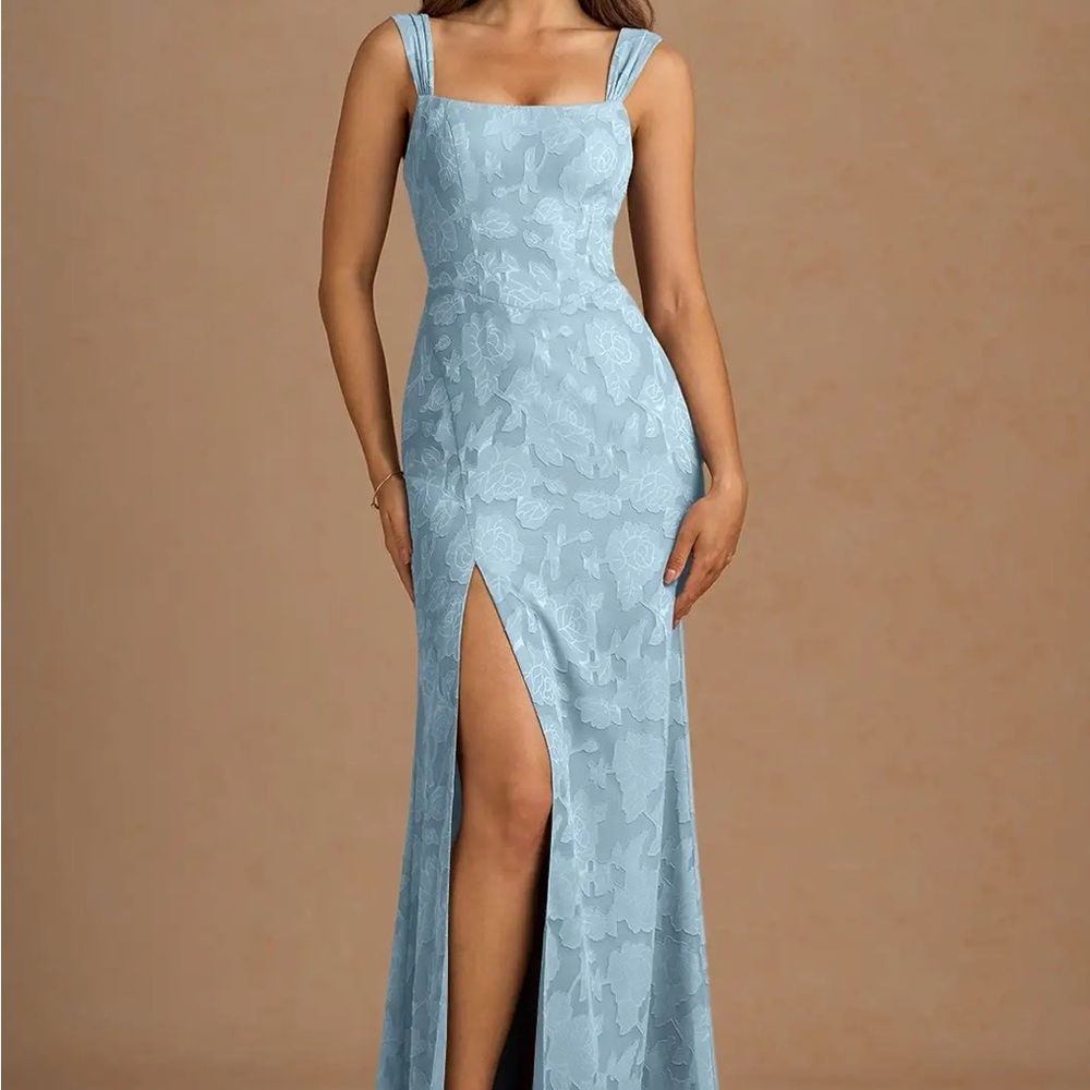 Azazie Light Blue Floral Maxi Dress